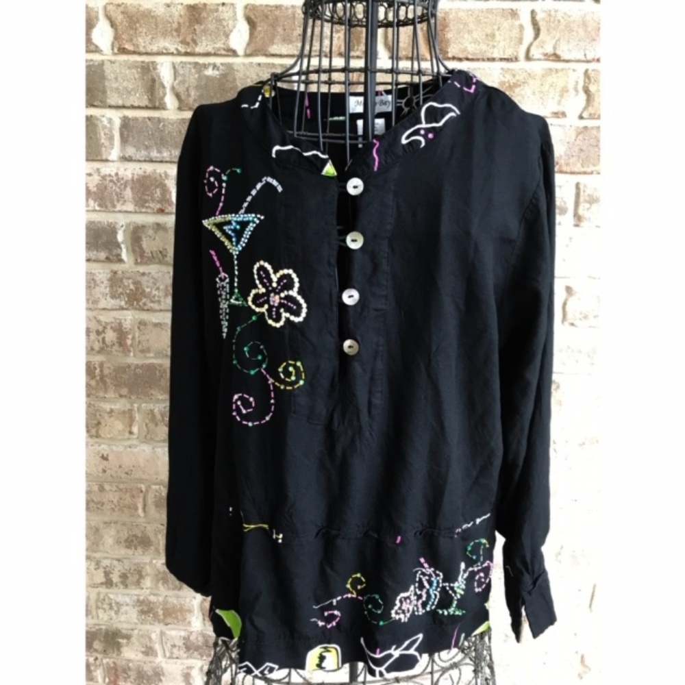Mango Bay Beaded Black Blouse Cocktails Cruise